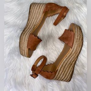 JCREW SUEDE SCALLOPED Espadrille Platform Wedge SANDALS - US 8.5